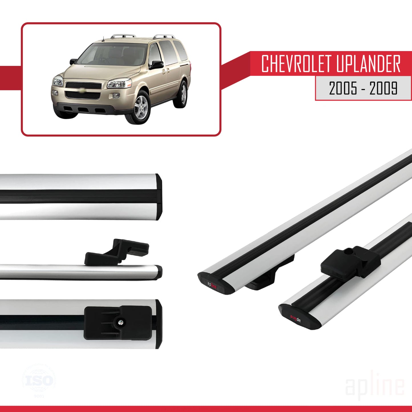 Compatible avec Chevrolet Uplander 2005-2009 BASIC Model Barres de Toit Railing Porte-Bagages de Voiture Gris Aluminium 2 Barres