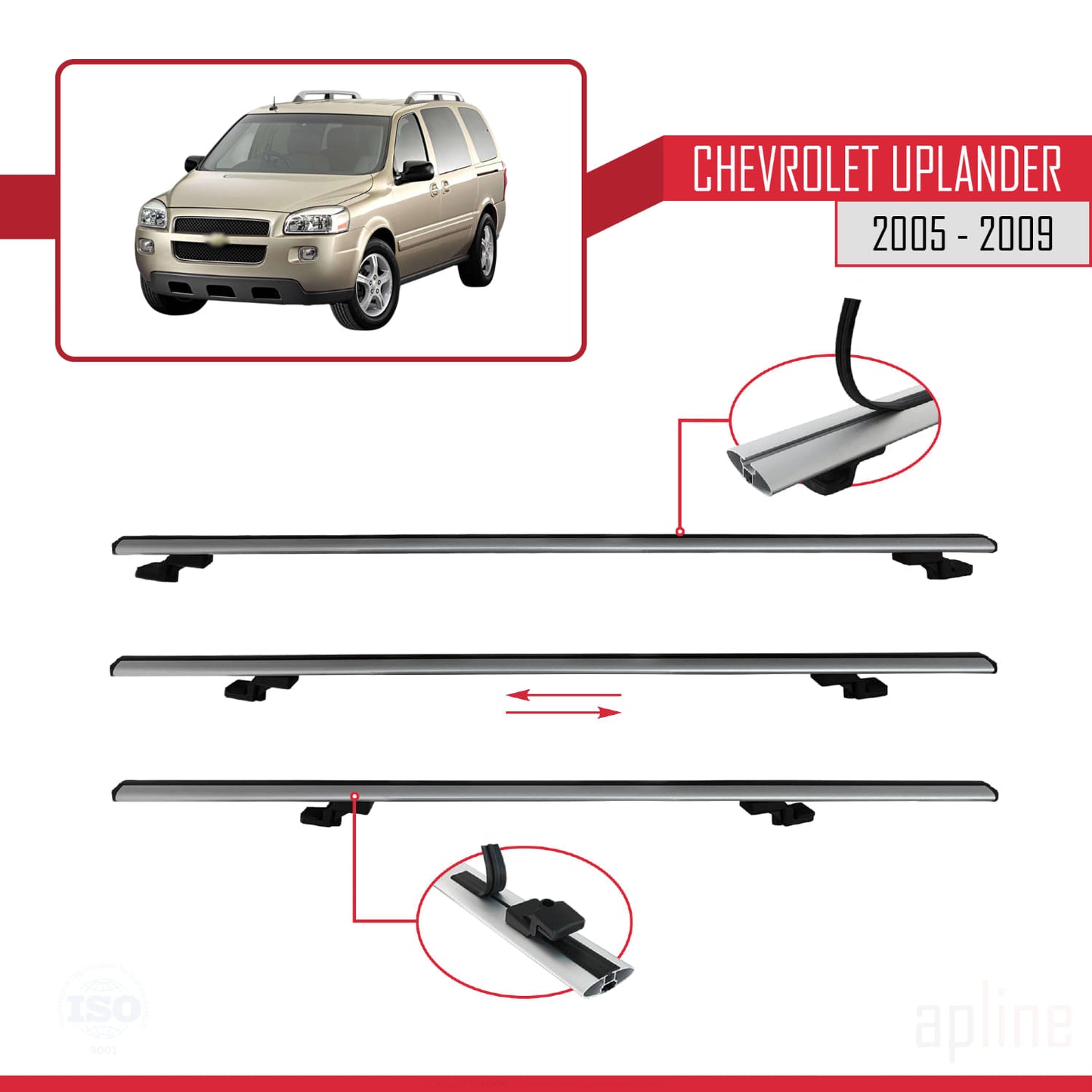 Compatible avec Chevrolet Uplander 2005-2009 BASIC Model Barres de Toit Railing Porte-Bagages de Voiture Gris Aluminium 2 Barres