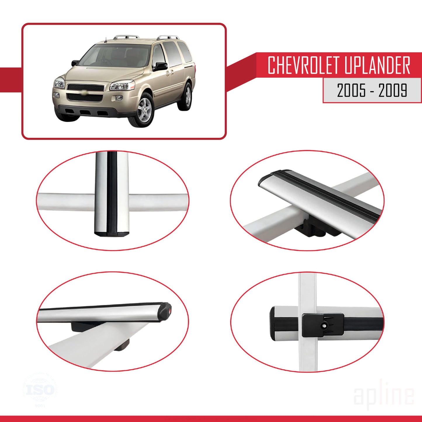 Compatible avec Chevrolet Uplander 2005-2009 BASIC Model Barres de Toit Railing Porte-Bagages de Voiture Gris Aluminium 2 Barres