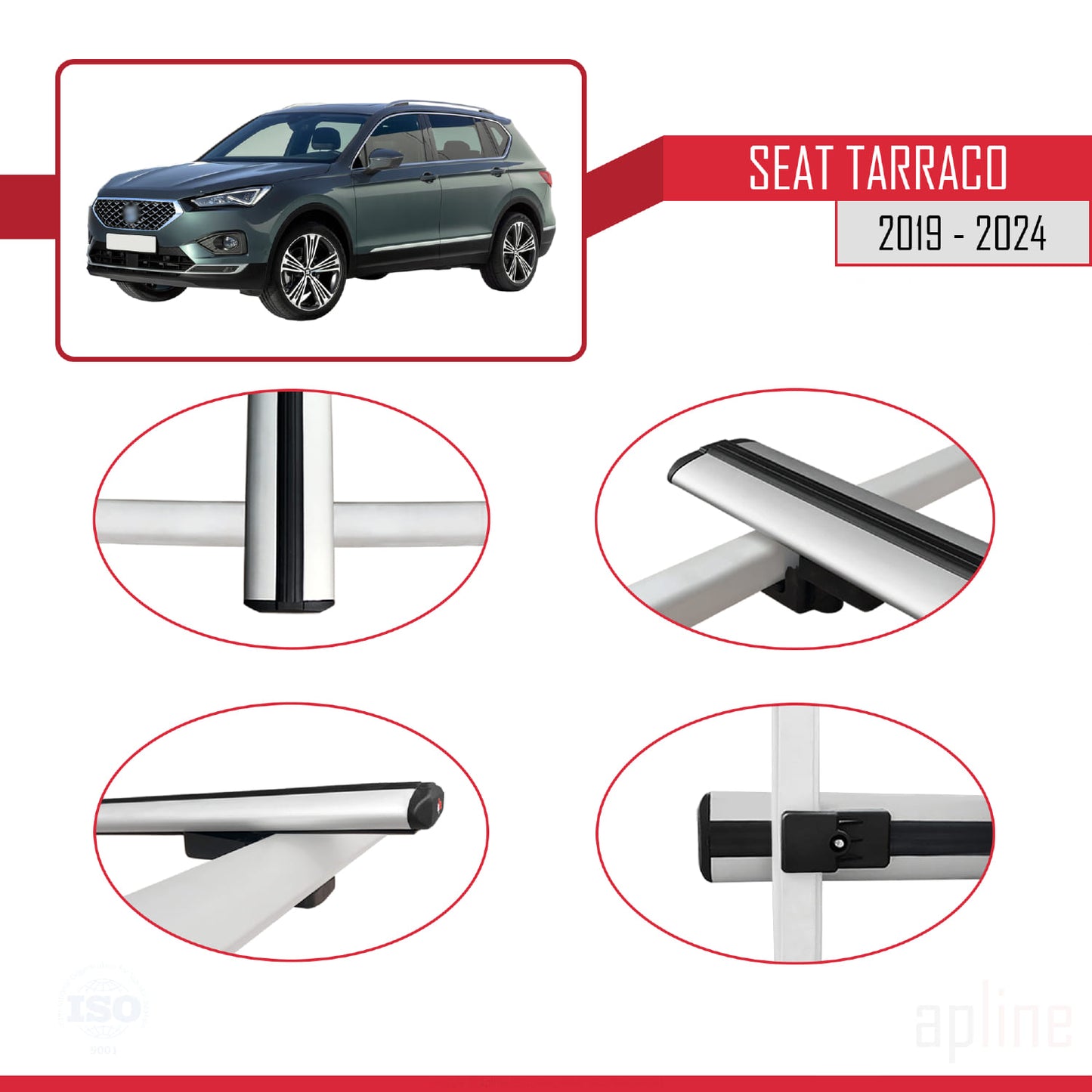 Kompatibel mit Seat Tarraco 2019-2024 BASIC Model Relingträger Dachträger Auto Gepäckträger Grau Aluminium 3 Stangen