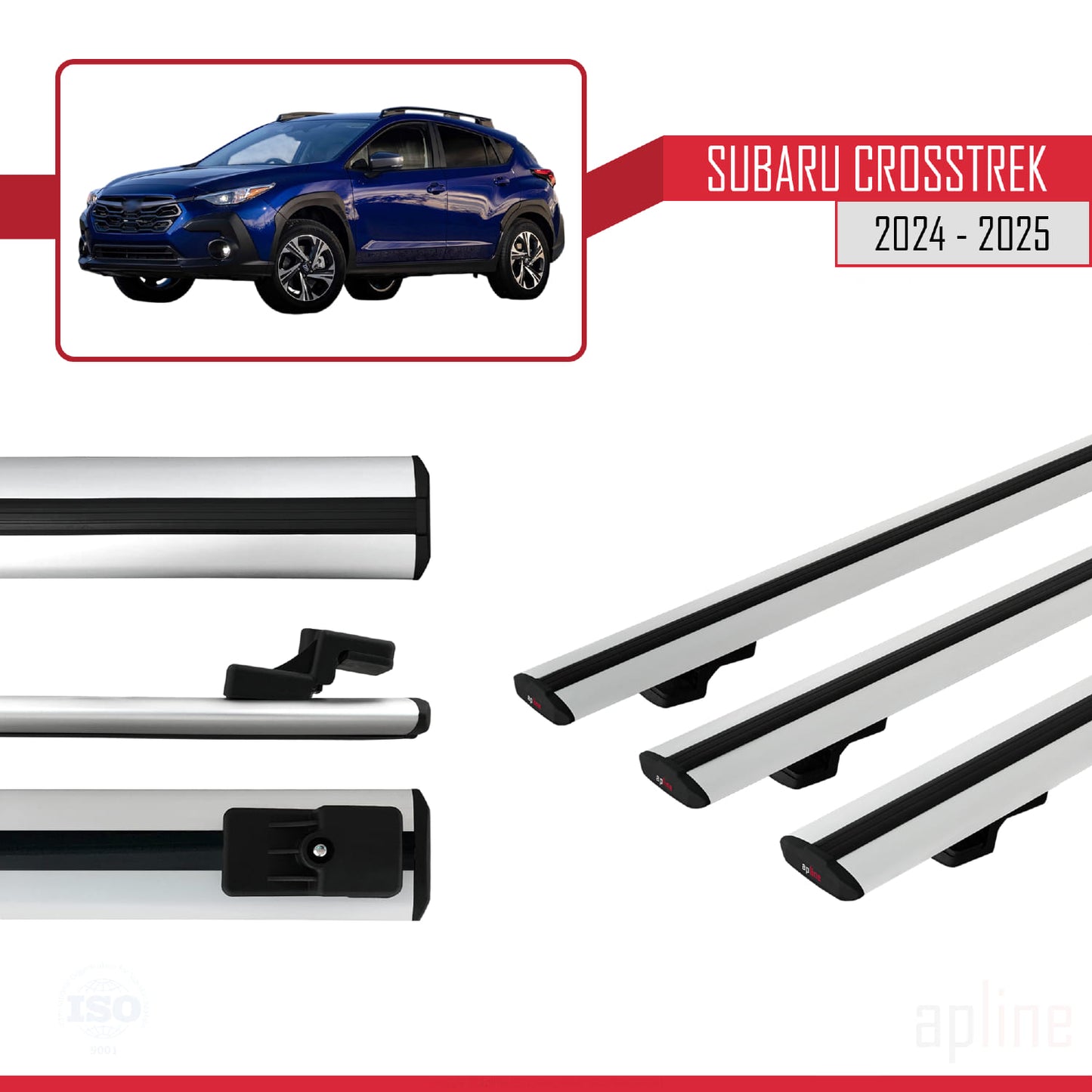 BASIC Model Dakdrager bagagedrager compatibel met Subaru Crosstrek 2024-2025 Spoorstaven Grijs Aluminium 3 Staven