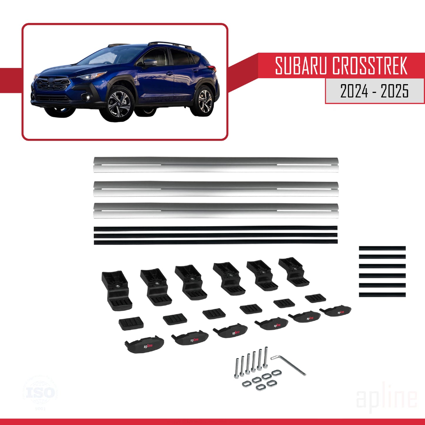 BASIC Model Dakdrager bagagedrager compatibel met Subaru Crosstrek 2024-2025 Spoorstaven Grijs Aluminium 3 Staven