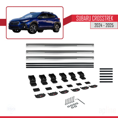 BASIC Model Dakdrager bagagedrager compatibel met Subaru Crosstrek 2024-2025 Spoorstaven Grijs Aluminium 3 Staven