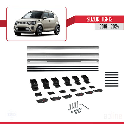 Compatible avec Suzuki Ignis 2016-2024 BASIC Model Barres de Toit Railing Porte-Bagages de Voiture Gris Aluminium 3 Barres