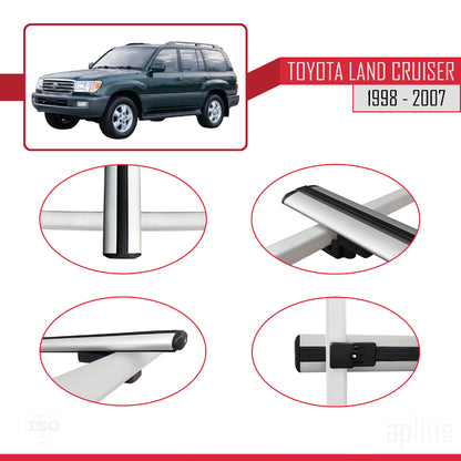 Compatible avec Toyota Land Cruiser 1998-2007 BASIC Model Barres de Toit Railing Porte-Bagages de Voiture Gris Aluminium 2 Barres