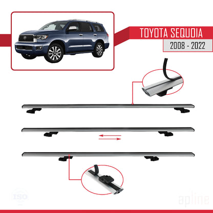 Compatible avec Toyota Sequoia 2008-2022 BASIC Model Barres de Toit Railing Porte-Bagages de Voiture Gris Aluminium 3 Barres