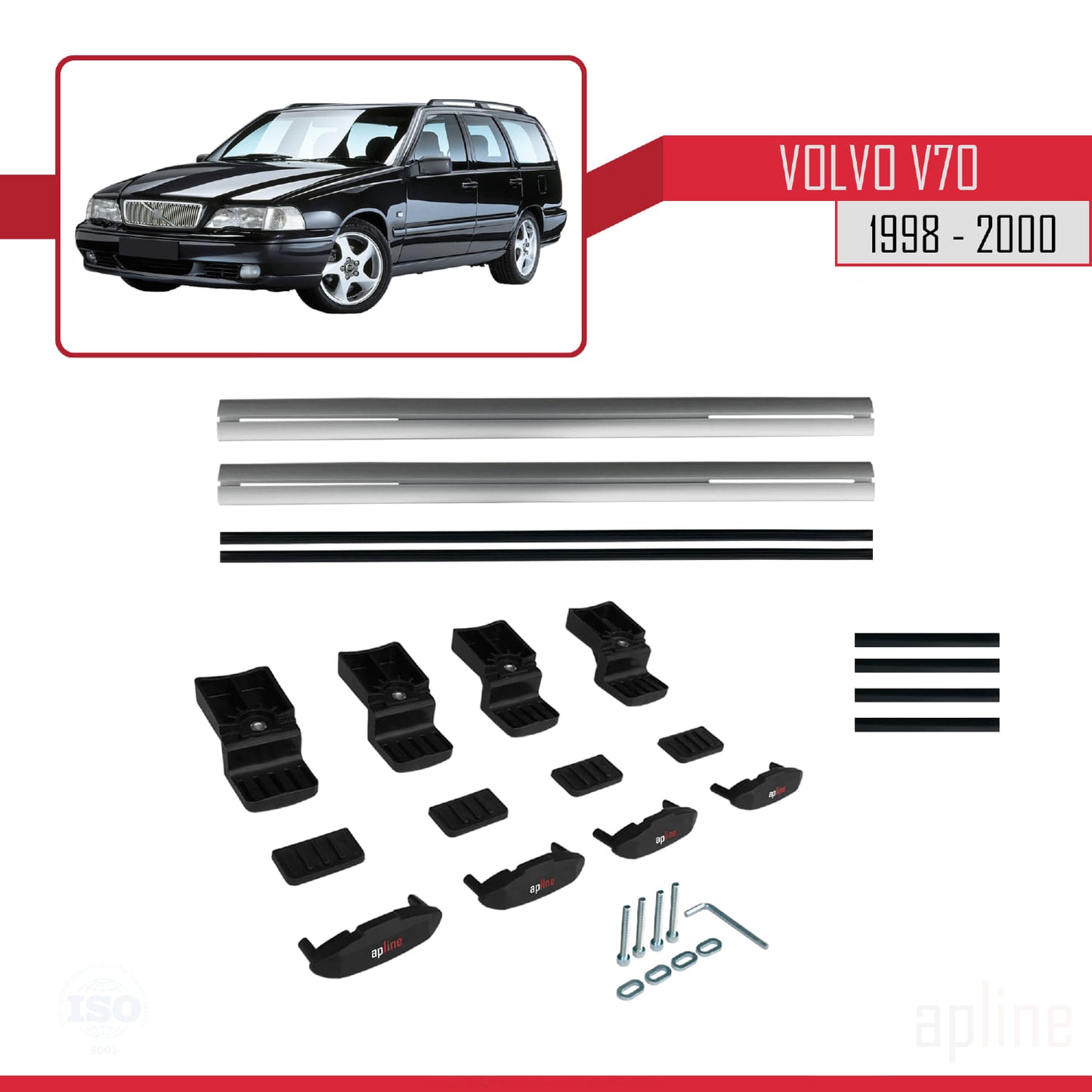 Compatible avec Volvo V70 1998-2000 BASIC Model Barres de Toit Railing Porte-Bagages de Voiture Gris Aluminium 2 Barres