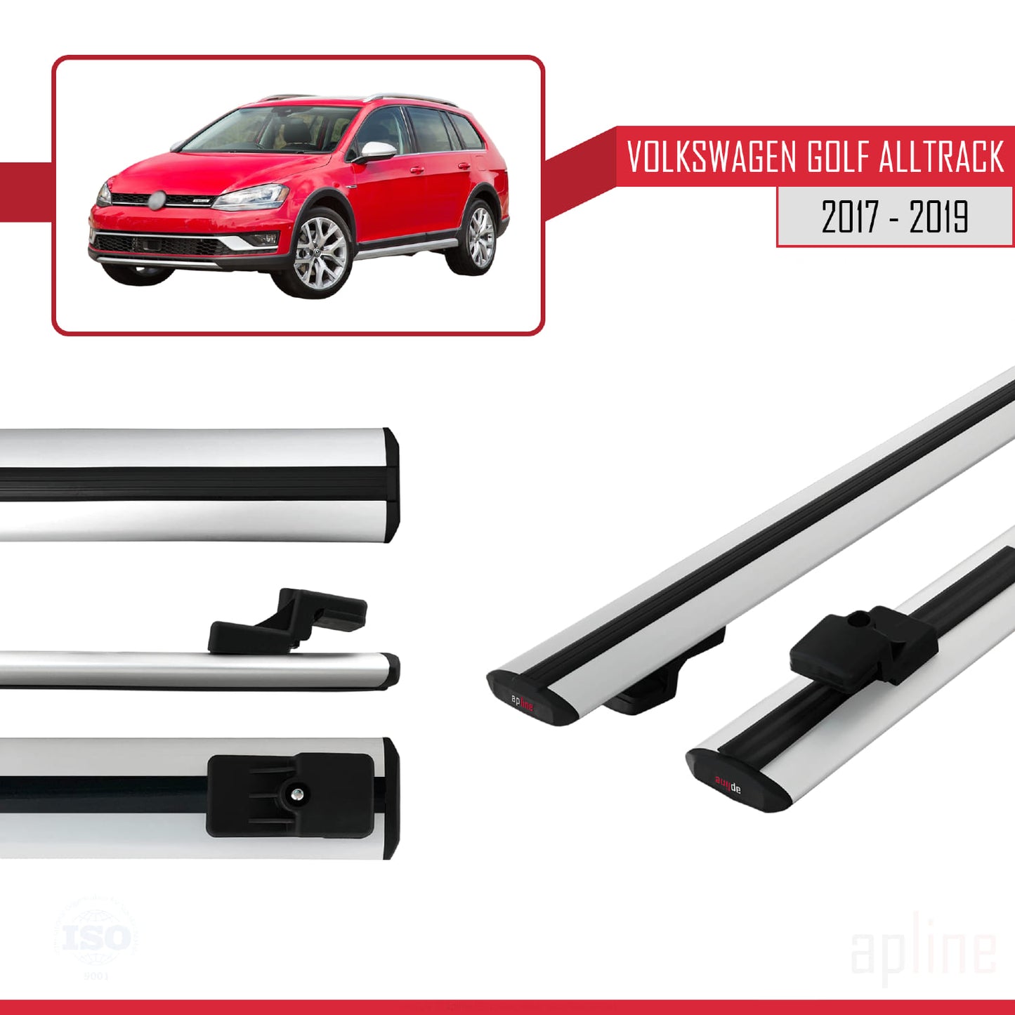Compatibile con VW Golf Alltrack Mk7 2017-2019 BASIC Model Barre Tetto Portapacchi Auto Barre Portatutto Grigo Alluminio 3 Barre