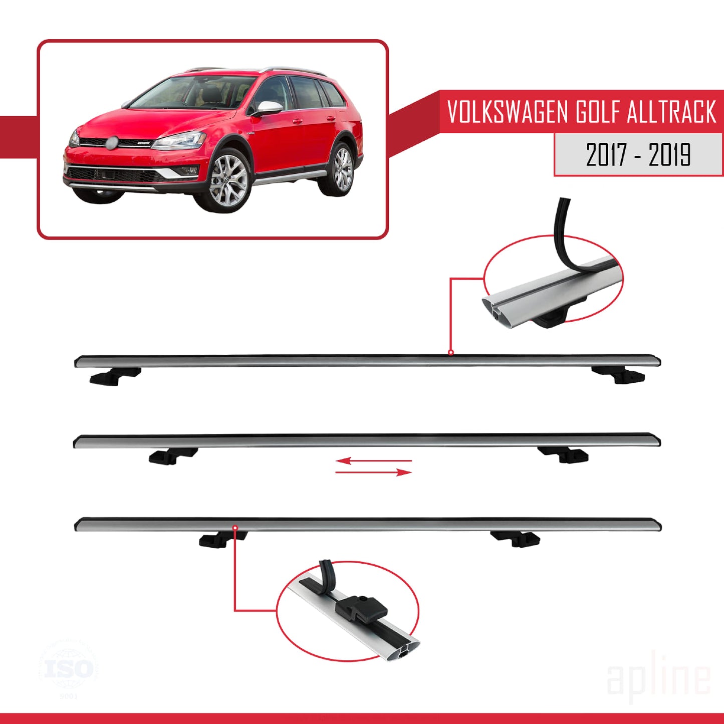 Compatibile con VW Golf Alltrack Mk7 2017-2019 BASIC Model Barre Tetto Portapacchi Auto Barre Portatutto Grigo Alluminio 3 Barre