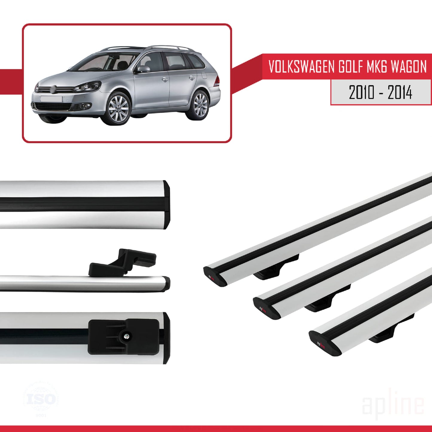 Kompatibel mit VW Golf Mk6 Wagon 2010-2014 BASIC Model Relingträger Dachträger Auto Gepäckträger Grau Aluminium 3 Stangen