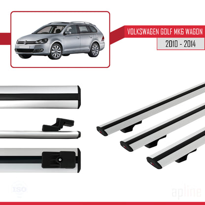 Kompatibel mit VW Golf Mk6 Wagon 2010-2014 BASIC Model Relingträger Dachträger Auto Gepäckträger Grau Aluminium 3 Stangen