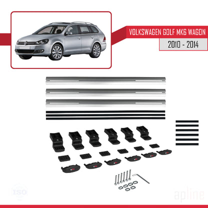 Kompatibel mit VW Golf Mk6 Wagon 2010-2014 BASIC Model Relingträger Dachträger Auto Gepäckträger Grau Aluminium 3 Stangen