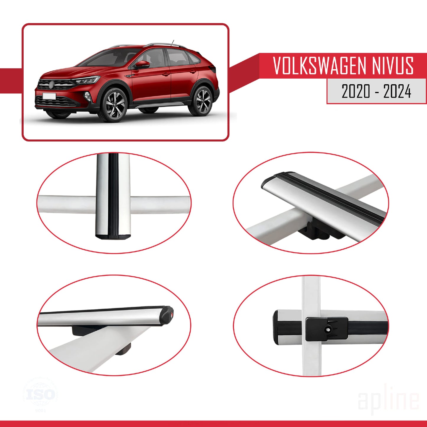 Compatible avec VW Nivus 2020-2024 BASIC Model Barres de Toit Railing Porte-Bagages de Voiture Gris Aluminium 3 Barres