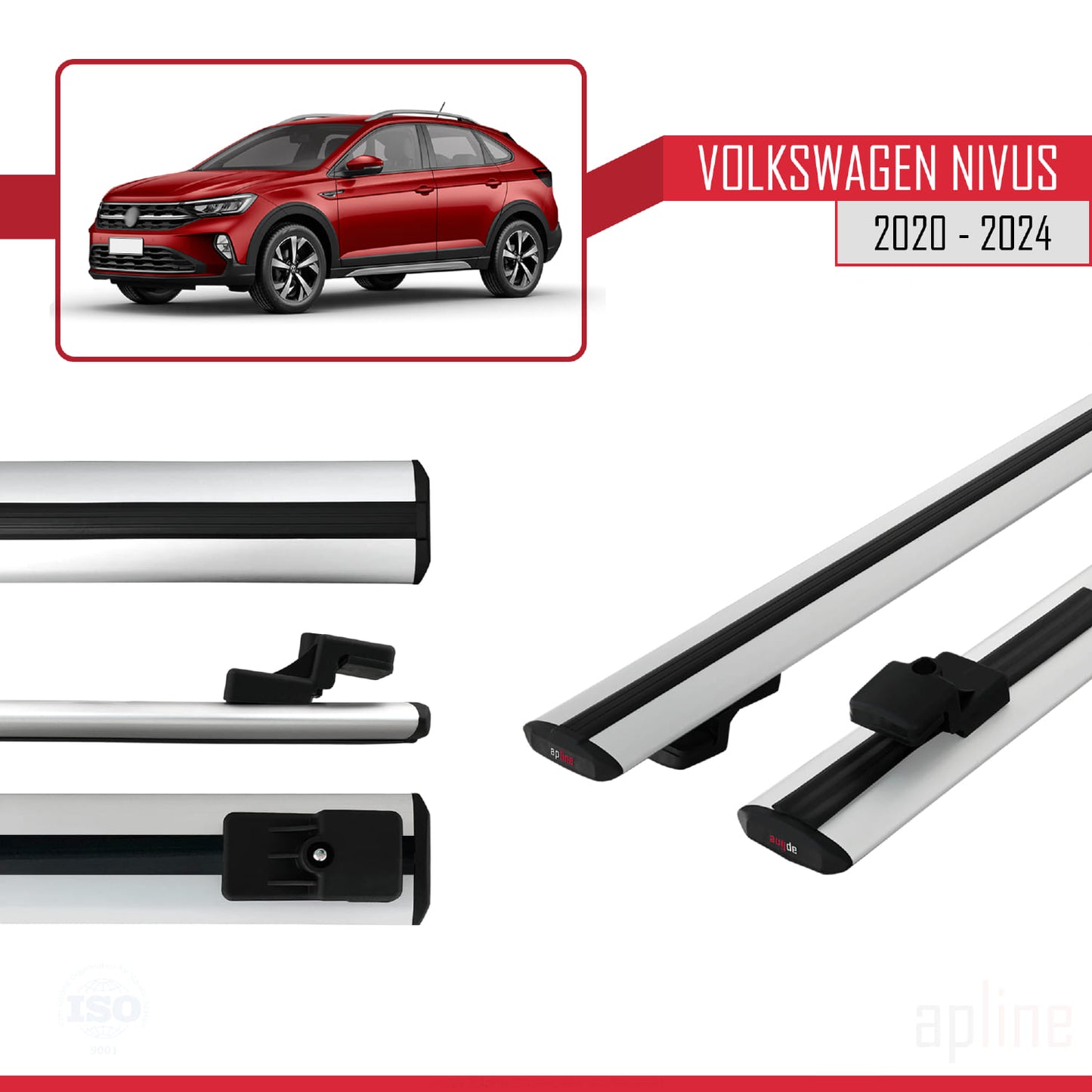 Compatible avec VW Nivus 2020-2024 BASIC Model Barres de Toit Railing Porte-Bagages de Voiture Gris Aluminium 2 Barres