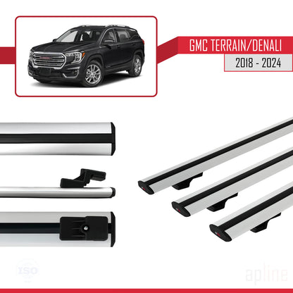 BASIC Model Dakdrager bagagedrager compatibel met GMC Terrain / Denali 2018-2024 Spoorstaven Grijs Aluminium 3 Staven