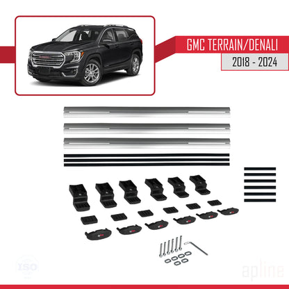 BASIC Model Dakdrager bagagedrager compatibel met GMC Terrain / Denali 2018-2024 Spoorstaven Grijs Aluminium 3 Staven