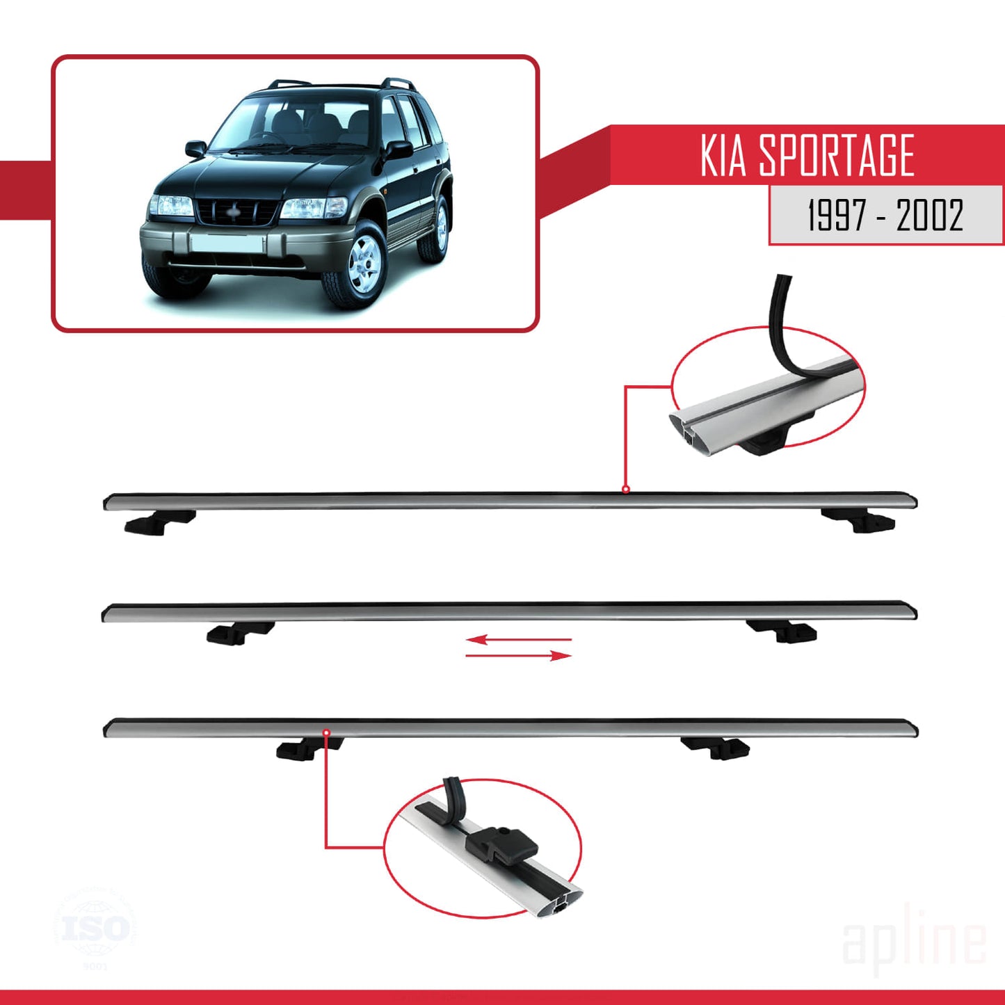 Compatible avec Kia Sportage 1997-2002 BASIC Model Barres de Toit Railing Porte-Bagages de Voiture Gris Aluminium 2 Barres