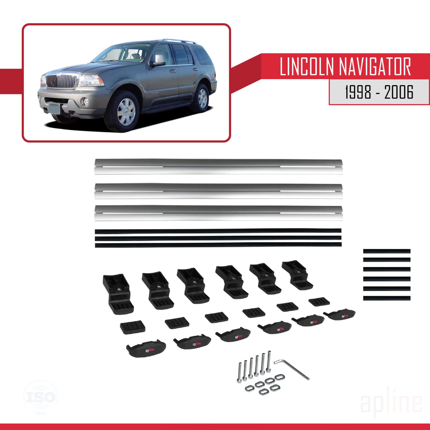 BASIC Model Dakdrager bagagedrager compatibel met Lincoln Navigator 1998-2006 Spoorstaven Grijs Aluminium 3 Staven