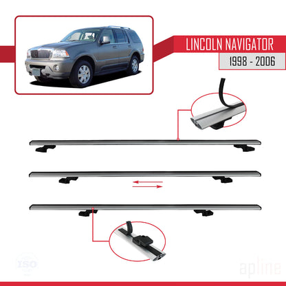 BASIC Model Dakdrager bagagedrager compatibel met Lincoln Navigator 1998-2006 Spoorstaven Grijs Aluminium 2 Staven