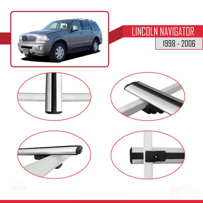 BASIC Model Dakdrager bagagedrager compatibel met Lincoln Navigator 1998-2006 Spoorstaven Grijs Aluminium 2 Staven