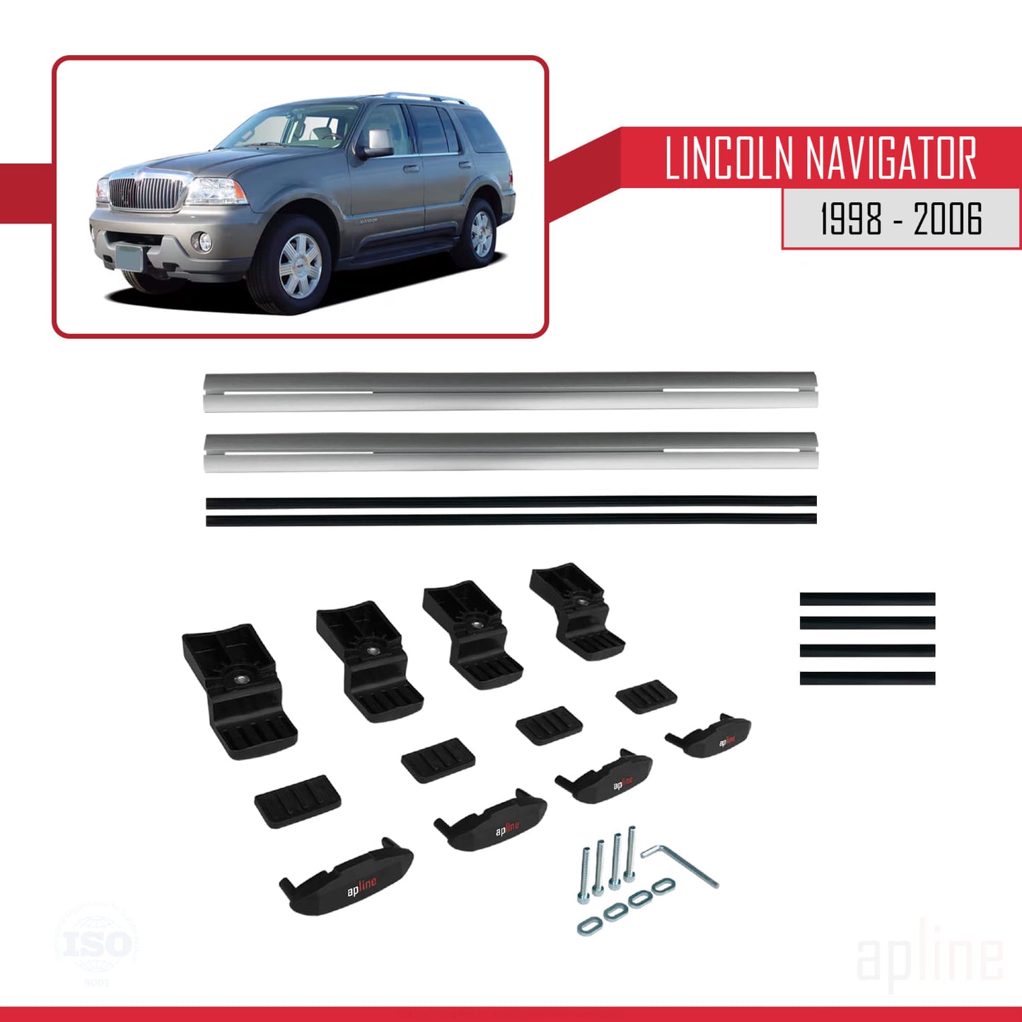 BASIC Model Dakdrager bagagedrager compatibel met Lincoln Navigator 1998-2006 Spoorstaven Grijs Aluminium 2 Staven