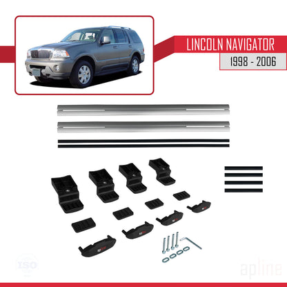 BASIC Model Dakdrager bagagedrager compatibel met Lincoln Navigator 1998-2006 Spoorstaven Grijs Aluminium 2 Staven
