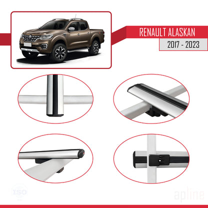 Compatible avec Renault Alaskan 2017-2023 BASIC Model Barres de Toit Railing Porte-Bagages de Voiture Gris Aluminium 2 Barres
