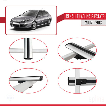 BASIC Model Dakdrager bagagedrager compatibel met Renault Laguna 3 Estate 2007-2013 Spoorstaven Grijs Aluminium 2 Staven