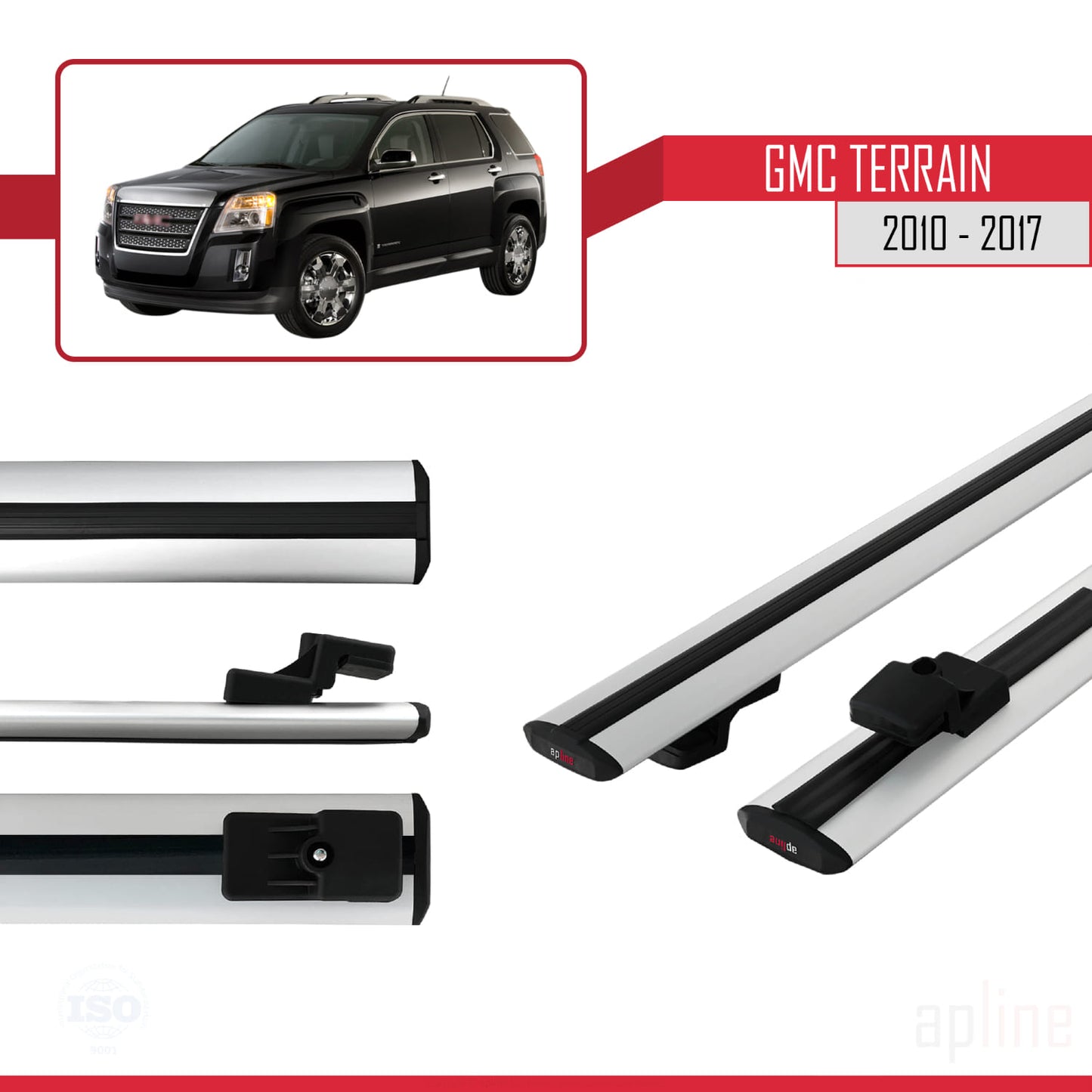 Compatible avec GMC Terrain 2010-2017 BASIC Model Barres de Toit Railing Porte-Bagages de Voiture Gris Aluminium 2 Barres