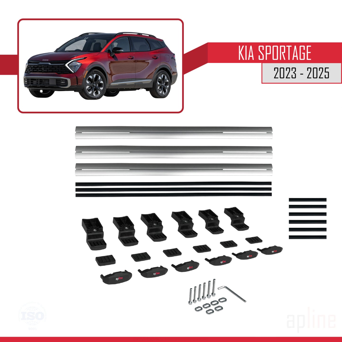 Compatible avec Kia Sportage 2023-2025 BASIC Model Barres de Toit Railing Porte-Bagages de Voiture Gris Aluminium 3 Barres