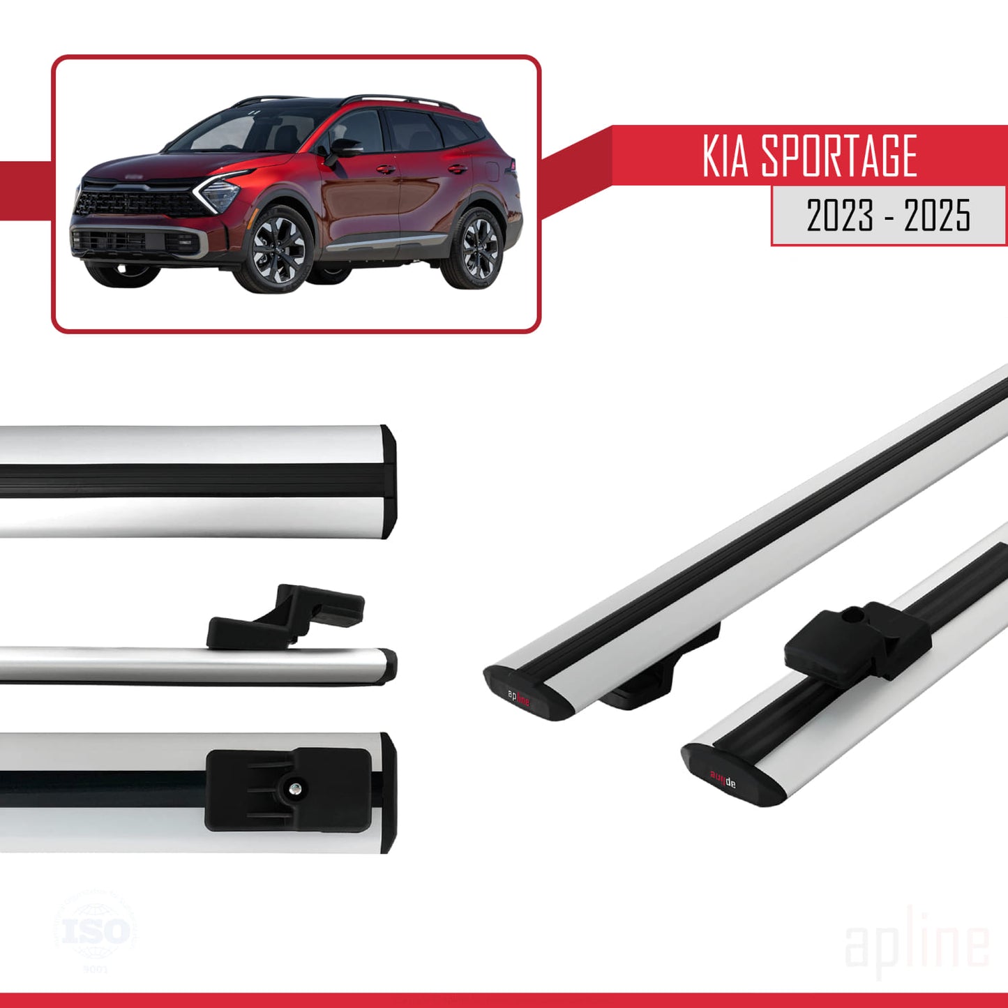 Compatible avec Kia Sportage 2023-2025 BASIC Model Barres de Toit Railing Porte-Bagages de Voiture Gris Aluminium 2 Barres