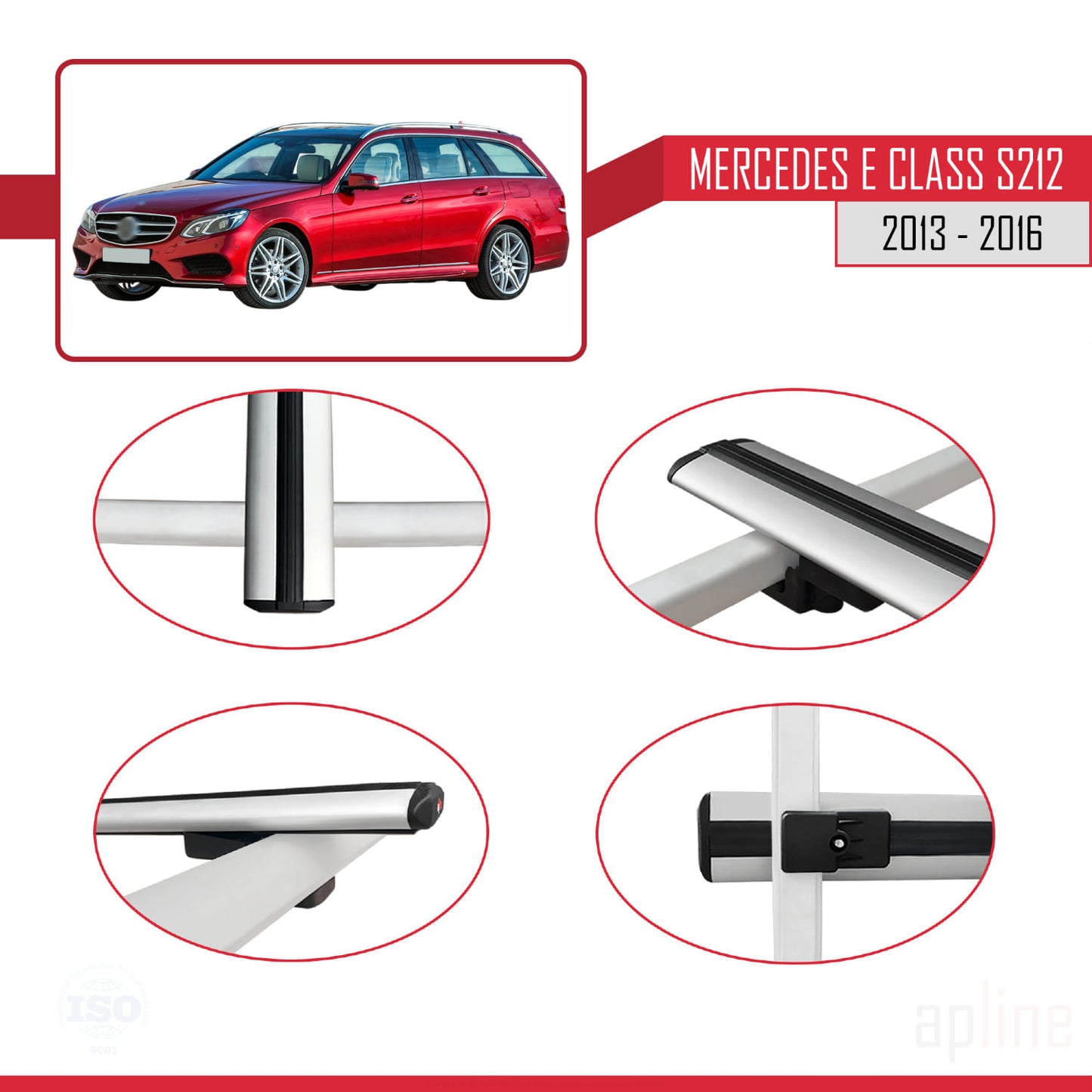 Compatible avec Mercedes E Class S212 2013-2016 BASIC Model Barres de Toit Railing Porte-Bagages de Voiture Gris Aluminium 3 Barres