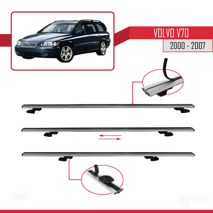 Compatible avec Volvo V70 2000-2007 BASIC Model Barres de Toit Railing Porte-Bagages de Voiture Gris Aluminium 3 Barres
