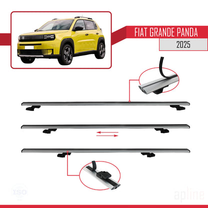 Compatible avec Fiat Grande Panda 2025-2025 BASIC Model Barres de Toit Railing Porte-Bagages de Voiture Gris Aluminium 2 Barres