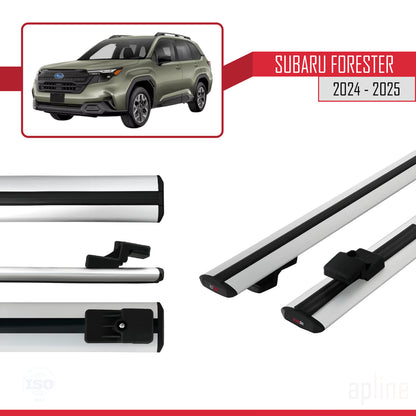 Compatible avec Subaru Forester 2024-2025 BASIC Model Barres de Toit Relevé (Raised Roof) Railing Porte-Bagages de Voiture Gris Aluminium 2 Barres