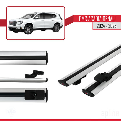 Compatible con GMC Acadia Denali 2024-2025 BASIC Model Barras de Techo Auto Portaequipajes Barras Transversales Gris Aluminio 2 Barras