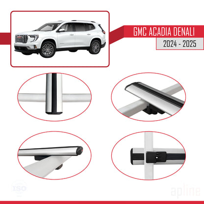 Compatible con GMC Acadia Denali 2024-2025 BASIC Model Barras de Techo Auto Portaequipajes Barras Transversales Gris Aluminio 2 Barras