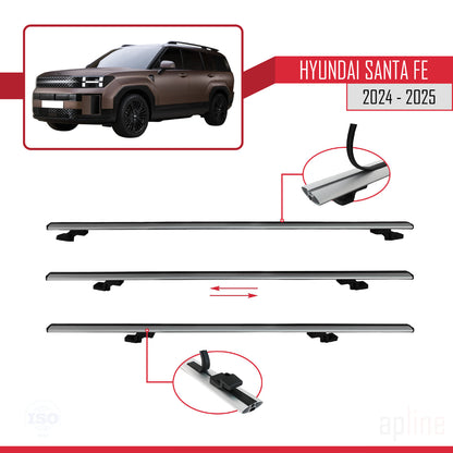 Compatible avec Hyundai Santa Fe 2024-2025 BASIC Model Barres de Toit Railing Porte-Bagages de Voiture Gris Aluminium 2 Barres