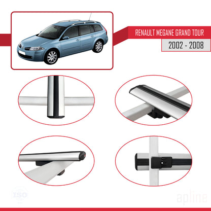 Compatible avec Renault Megane Grand Tour 2002-2008 BASIC Model Barres de Toit Railing Porte-Bagages de Voiture Gris Aluminium 3 Barres