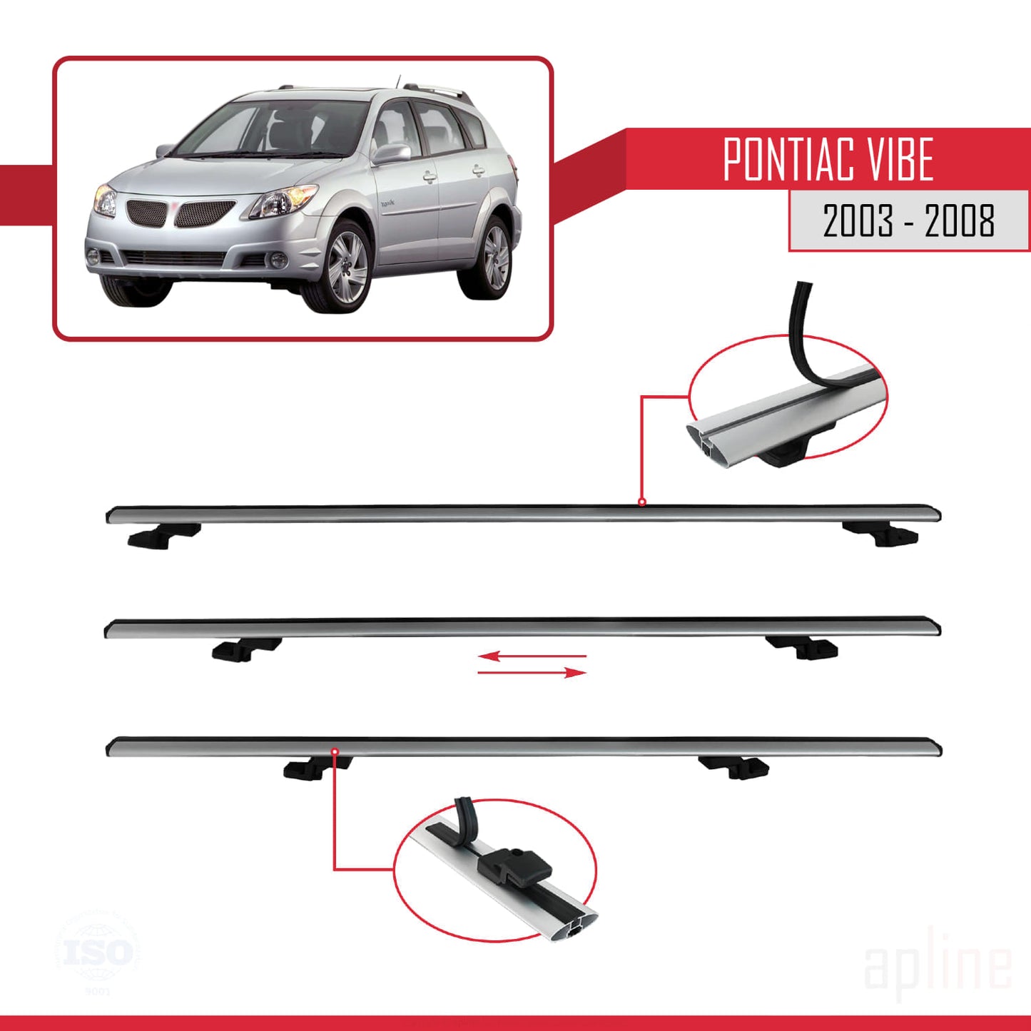 Compatible avec Pontiac Vibe 2003-2008 BASIC Model Barres de Toit Railing Porte-Bagages de Voiture Gris Aluminium 3 Barres
