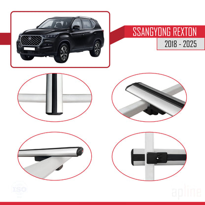 Compatible avec SsangYong Rexton 2018-2025 BASIC Model Barres de Toit Railing Porte-Bagages de Voiture Gris Aluminium 2 Barres