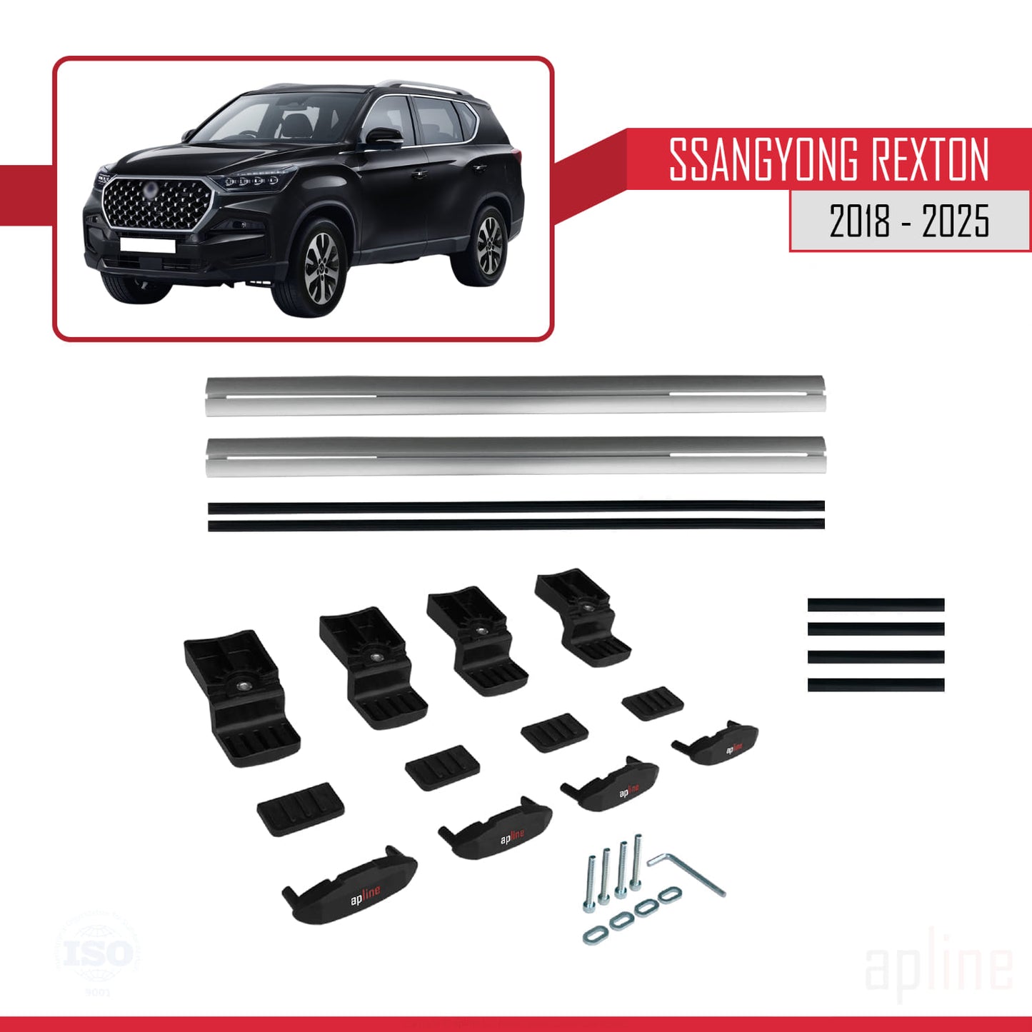 Compatible avec SsangYong Rexton 2018-2025 BASIC Model Barres de Toit Railing Porte-Bagages de Voiture Gris Aluminium 2 Barres