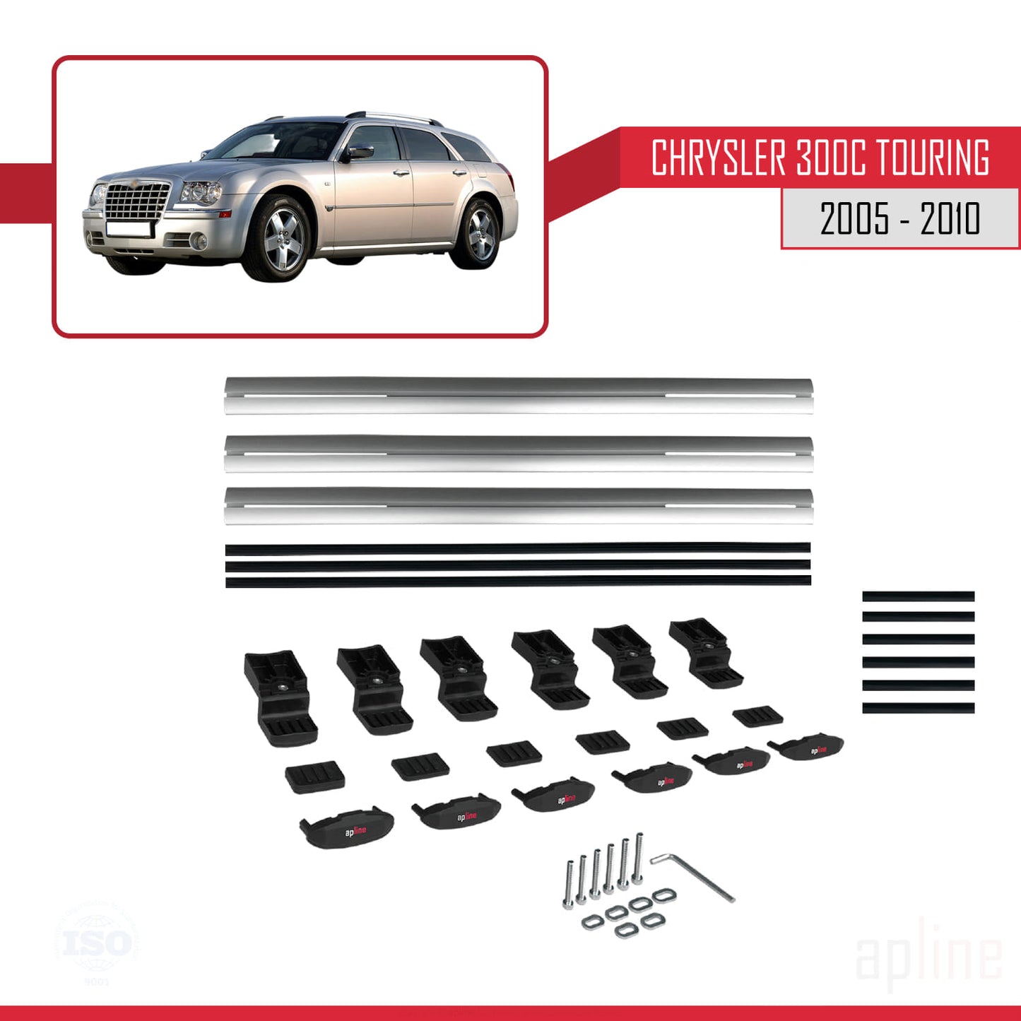 Compatible avec Chrysler 300C Touring 2005-2010 BASIC Model Barres de Toit Railing Porte-Bagages de Voiture Gris Aluminium 3 Barres