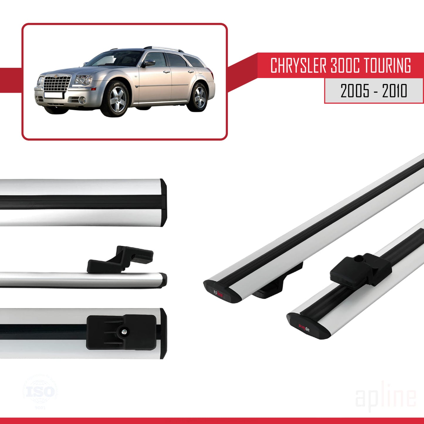 Compatible avec Chrysler 300C Touring 2005-2010 BASIC Model Barres de Toit Railing Porte-Bagages de Voiture Gris Aluminium 2 Barres