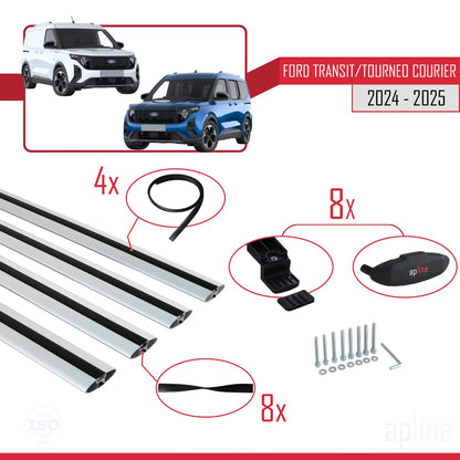 Compatible avec Ford Transit/Tourneo Courier 2024-2025 BASIC Model Barres de Toit Railing Porte-Bagages de Voiture Gris Aluminium 4 Barres