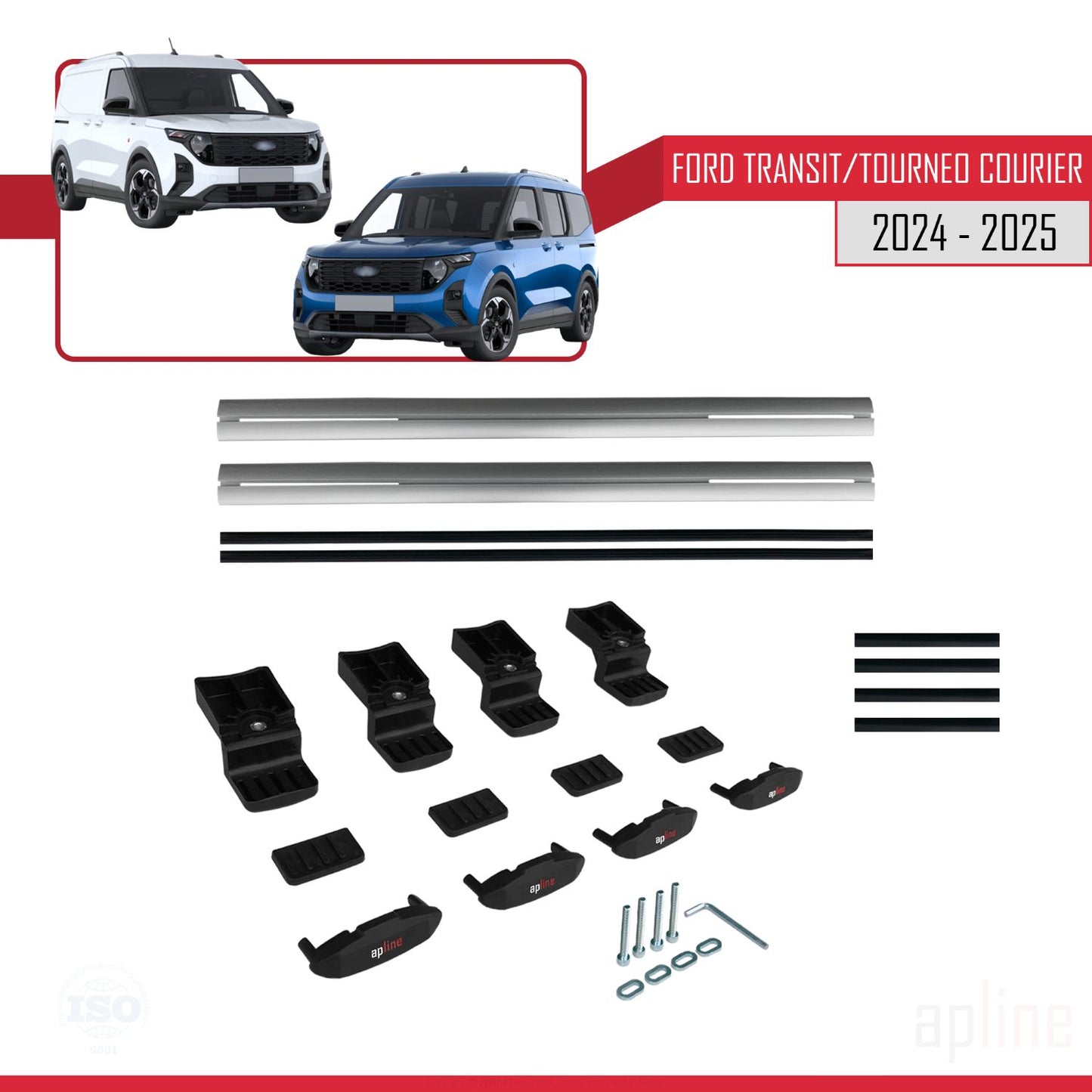 Compatible avec Ford Transit/Tourneo Courier 2024-2025 BASIC Model Barres de Toit Railing Porte-Bagages de Voiture Gris Aluminium 2 Barres
