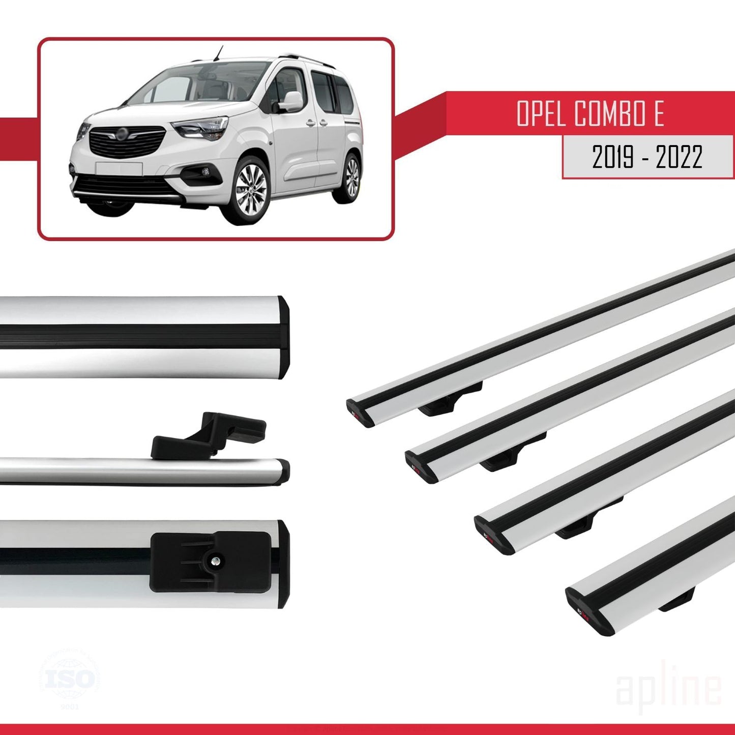 Compatible avec Opel Combo E 2019-2022 BASIC Model Barres de Toit Railing Porte-Bagages de Voiture Gris Aluminium 4 Barres