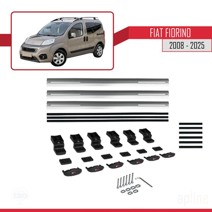 Compatibile con Fiat Fiorino (Modello Tubolare) 2008-2025 Modello BASIC Barre Portatutto Portapacchi Auto Alluminio Grigio 3 Barre