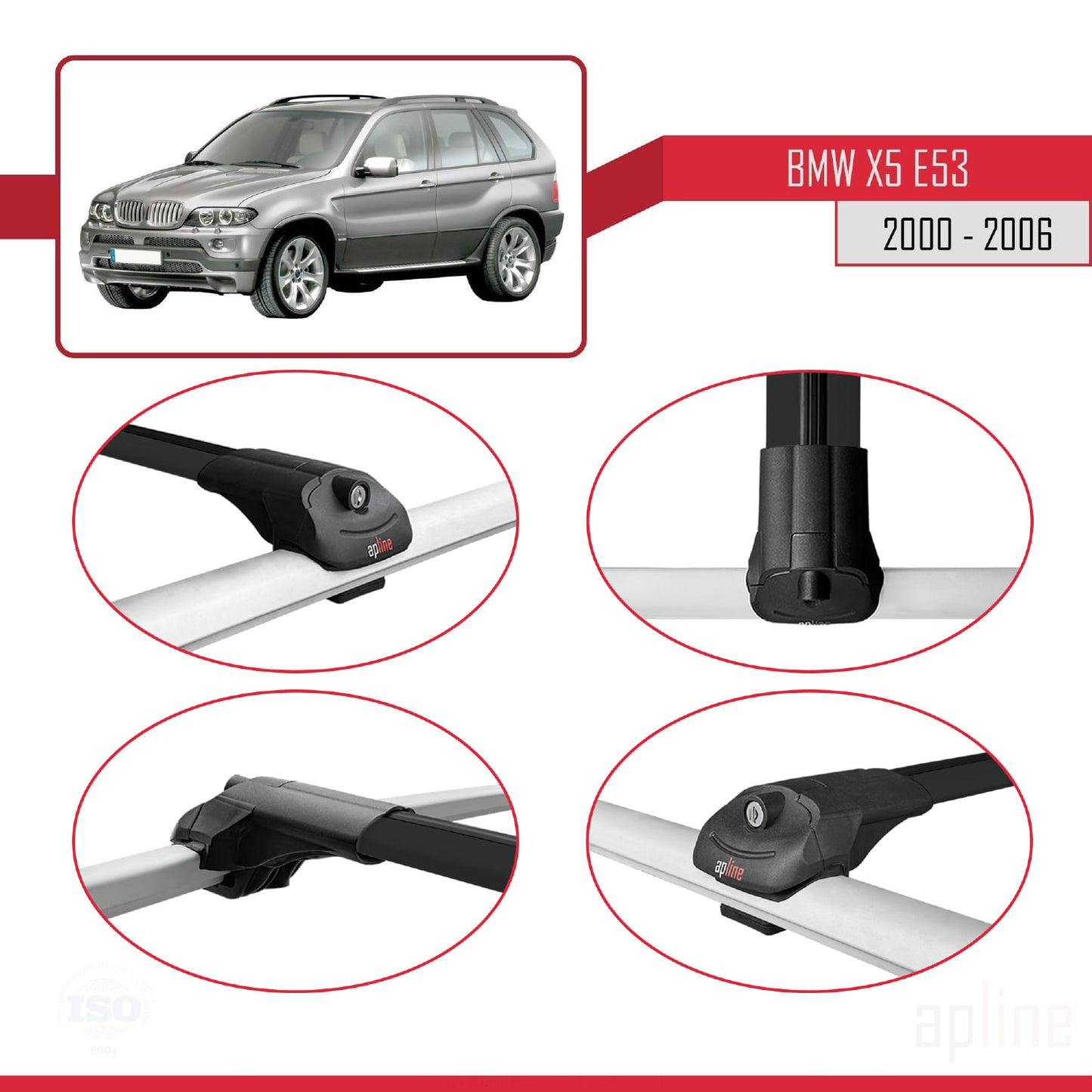 Compatibile con BMW X5 (E53) 2000-2006 ACE-1 Barre Tetto Portapacchi Auto Barre Portatutto Nero Alluminio 3 Barre
