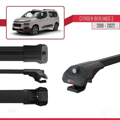 Compatible avec Citroen Berlingo 3 (K9) 2019-2022 ACE-1 Barres de Toit Railing Porte-Bagages de Voiture Noir Aluminium 4 Barres